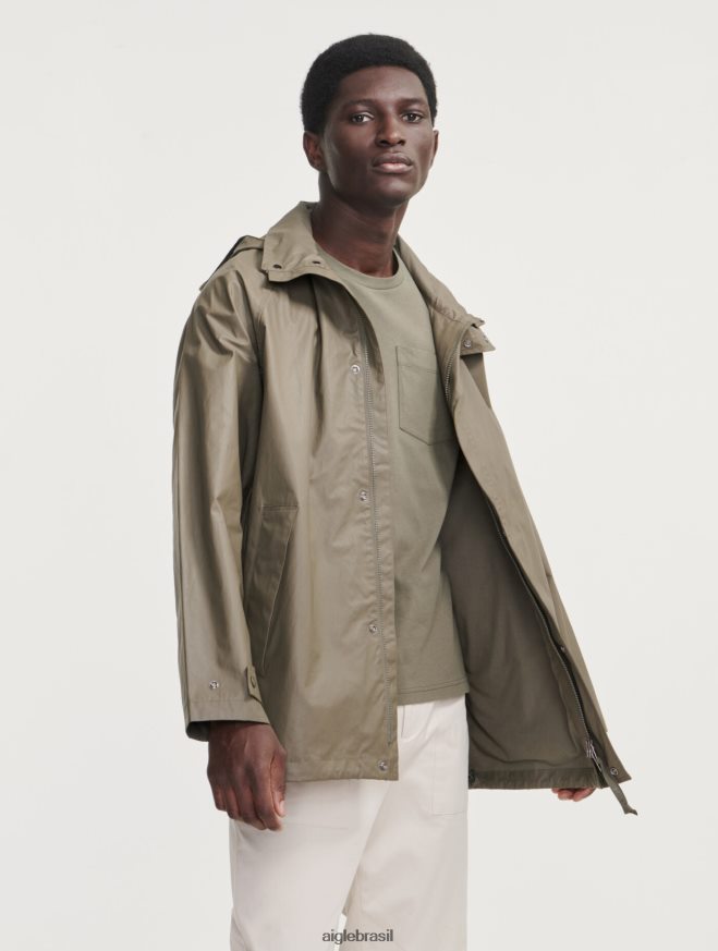 Aigle roupas jaqueta revestida com capuz de comprimento médio taillis homens RX2B88207