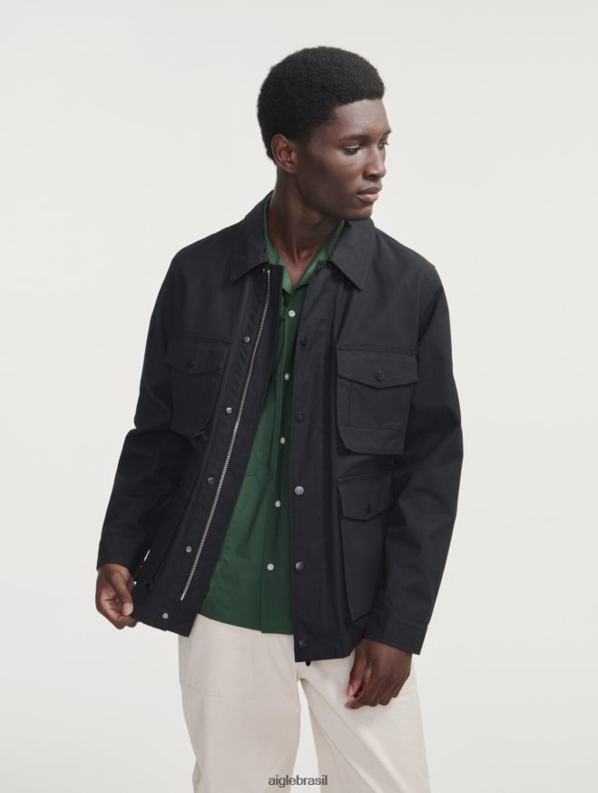 Aigle roupas jaqueta safari com revestimento curto preto homens RX2B88185