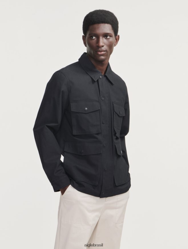 Aigle roupas jaqueta safari com revestimento curto preto homens RX2B88185