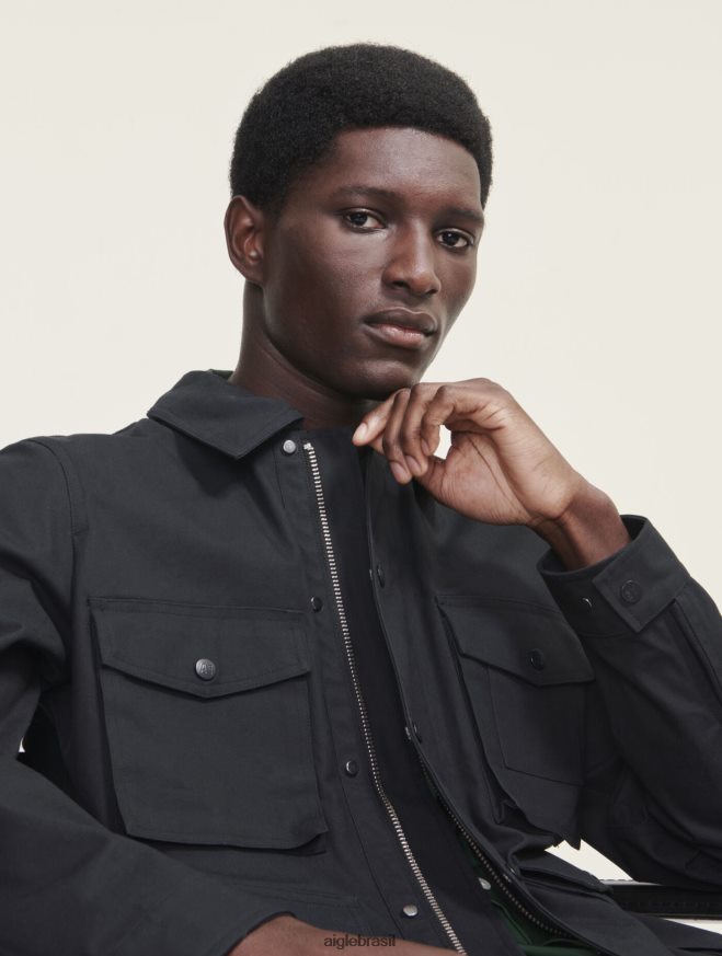 Aigle roupas jaqueta safari com revestimento curto preto homens RX2B88185