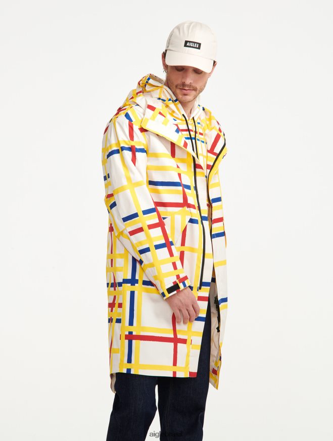 Aigle x Centre Pompidou roupas rabo de peixe longo com capuz mtd Mondrian homens RX2B88181