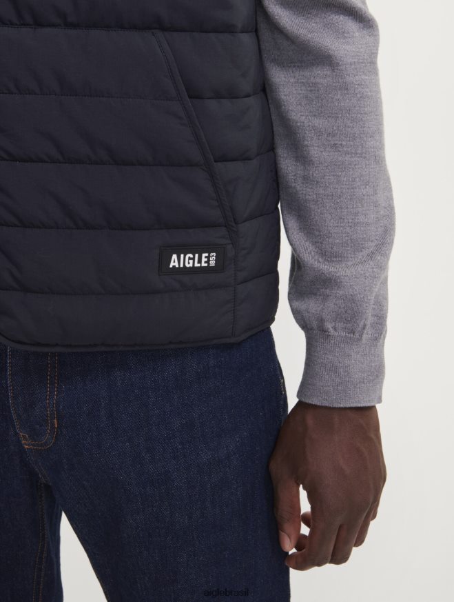 Aigle roupas colete curto dupont sorona acolchoado wr sem mangas preto homens RX2B88189