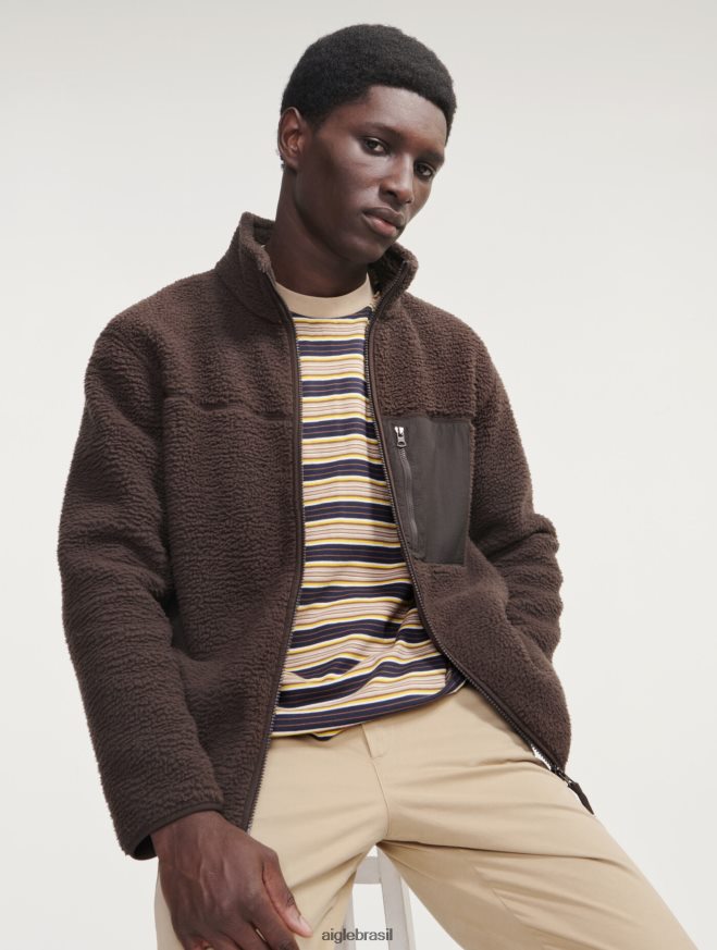 Aigle roupas lã com zíper sherpa cacau homens RX2B886