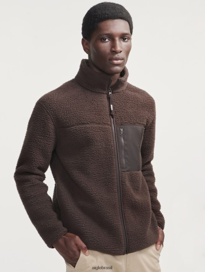 Aigle roupas lã com zíper sherpa cacau homens RX2B886