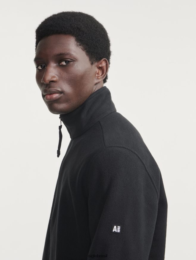 Aigle roupas lã de microfibra com zíper preto homens RX2B8818