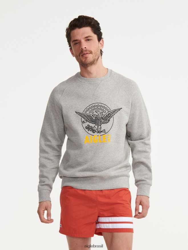 Aigle roupas moletom bordado com gola redonda cinza claro claro homens RX2B8882