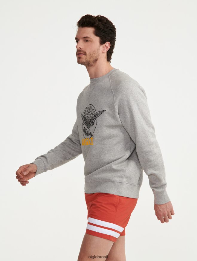 Aigle roupas moletom bordado com gola redonda cinza claro claro homens RX2B8882