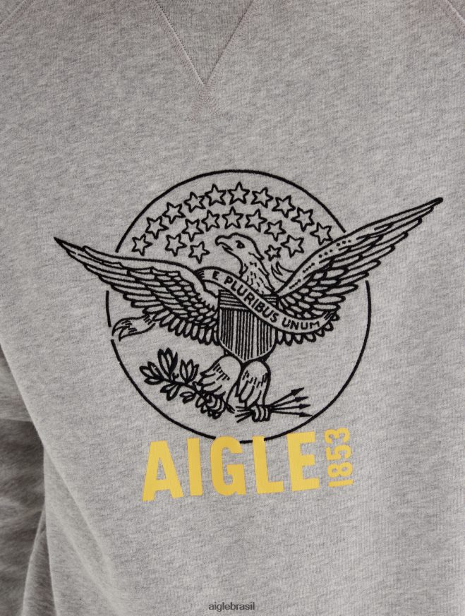 Aigle roupas moletom bordado com gola redonda cinza claro claro homens RX2B8882