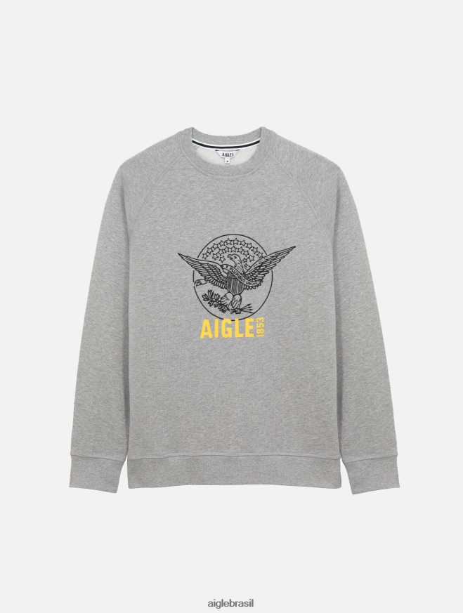 Aigle roupas moletom bordado com gola redonda cinza claro claro homens RX2B8882