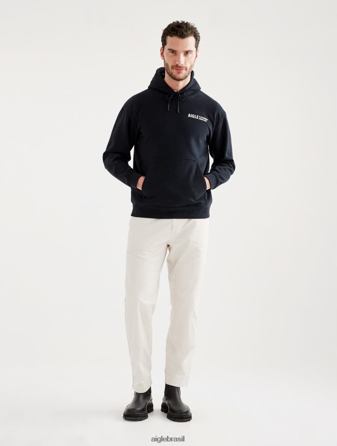 Aigle roupas moletom com capuz estampado preto homens RX2B8838
