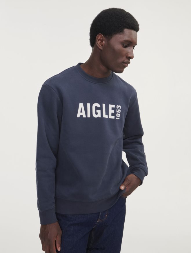 Aigle roupas moletom com gola redonda e estampa escovada Império homens RX2B8826