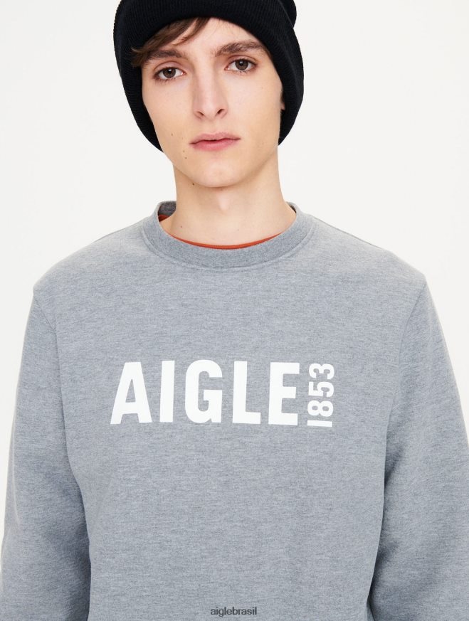 Aigle roupas moletom com gola redonda e estampa escovada urze cinza homens RX2B8878