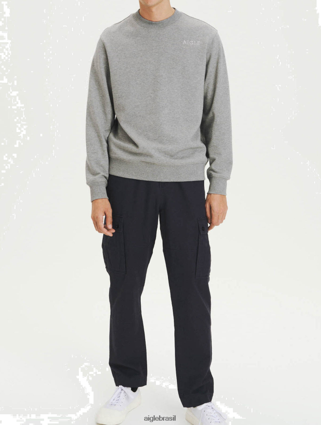 Aigle roupas moletom de algodão orgânico com gola redonda urze cinza homens RX2B8892