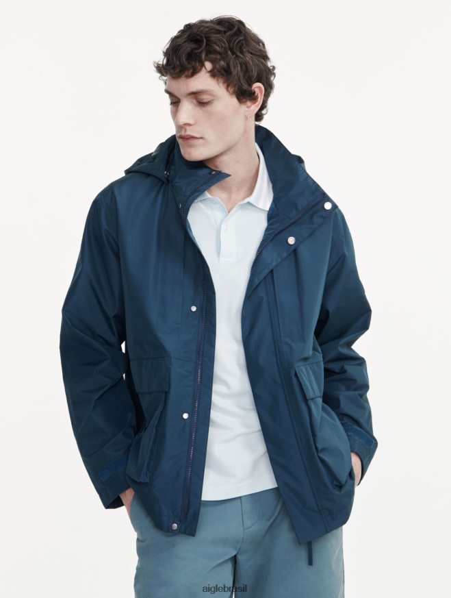 Aigle roupas parka curta gore-tex com capuz destacável tempestade azul eu homens RX2B88170