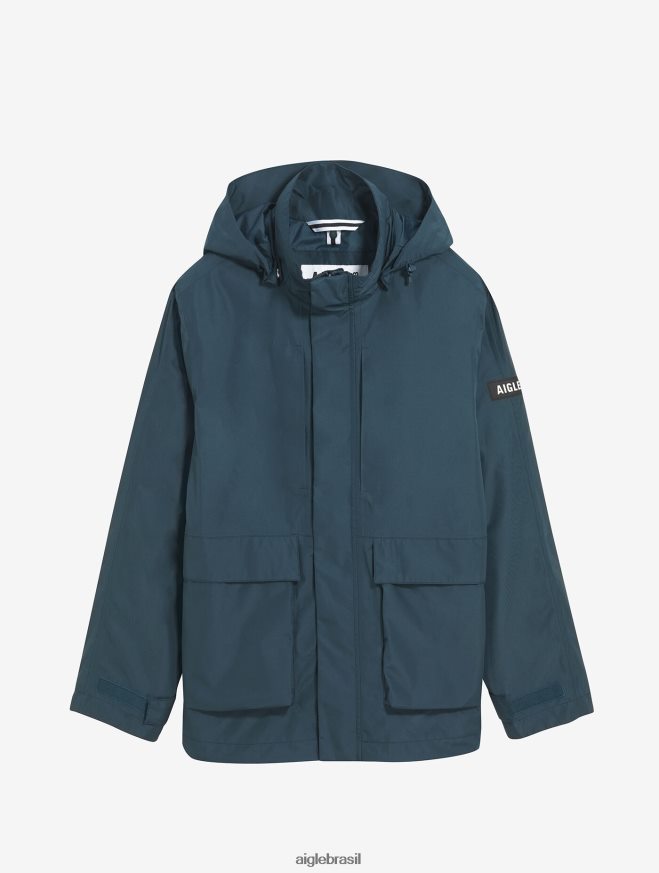 Aigle roupas parka curta gore-tex com capuz destacável tempestade azul eu homens RX2B88170