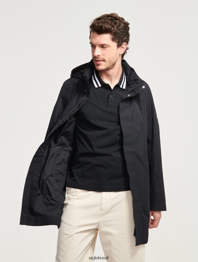 Aigle roupas parka gore-tex com capuz longo preto homens RX2B88168
