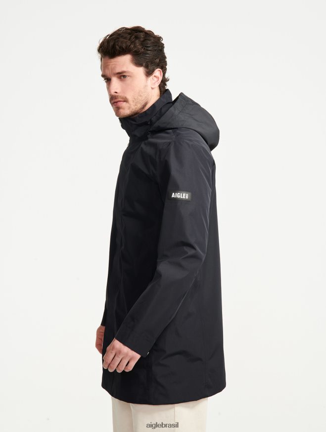 Aigle roupas parka gore-tex com capuz longo preto homens RX2B88168