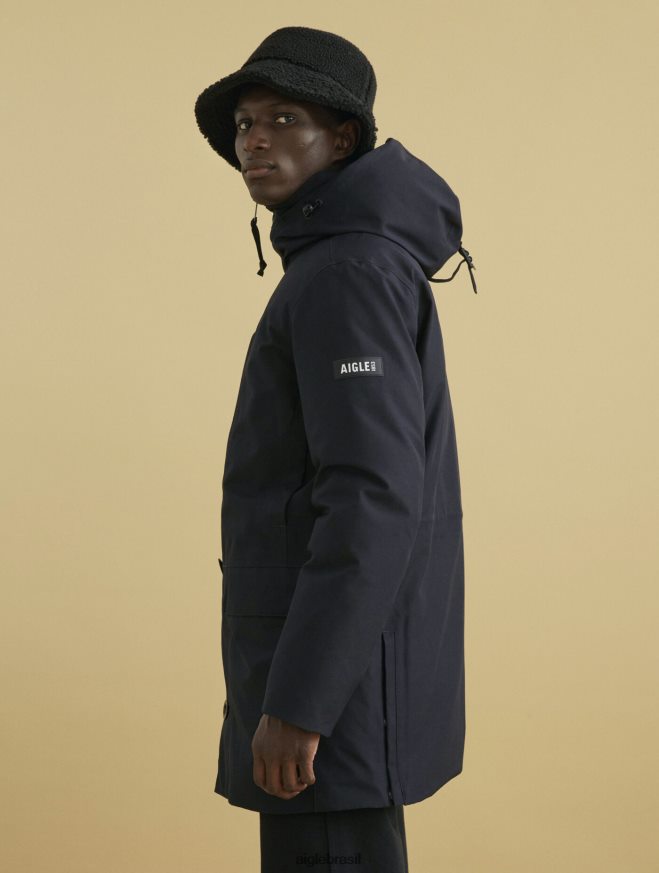 Aigle roupas parka gore-tex com capuz longo preto homens RX2B88194