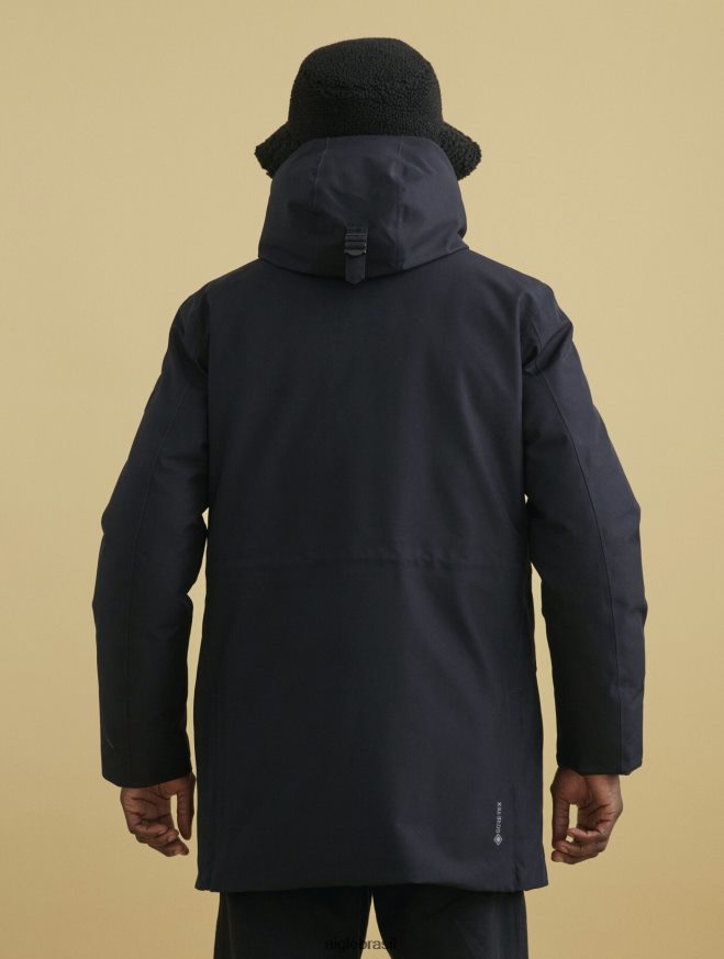 Aigle roupas parka gore-tex com capuz longo preto homens RX2B88194