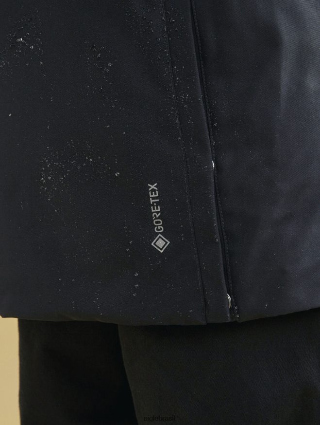 Aigle roupas parka gore-tex com capuz longo preto homens RX2B88194