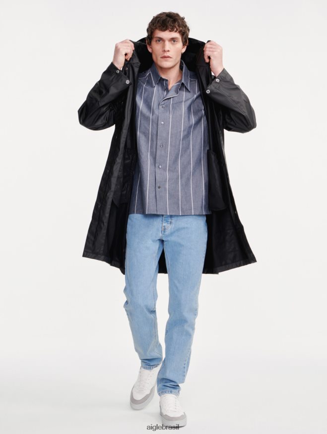 Aigle roupas parka impermeável com capuz longo preto homens RX2B88199