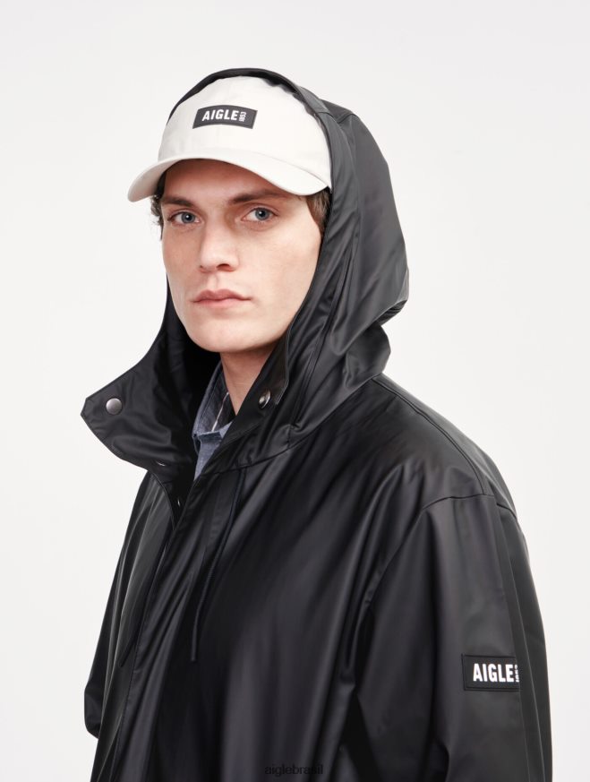 Aigle roupas parka impermeável com capuz longo preto homens RX2B88199