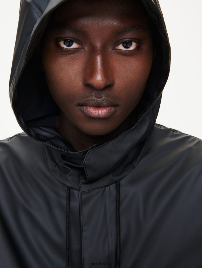 Aigle roupas parka impermeável com capuz longo preto homens RX2B88199