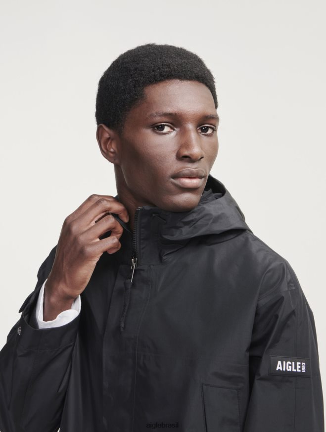 Aigle roupas parka longa gore-tex paclite com capuz duplo preto homens RX2B88158