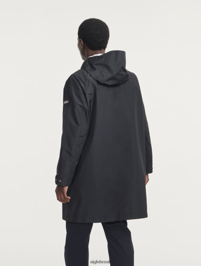 Aigle roupas parka longa gore-tex paclite com capuz duplo preto homens RX2B88158