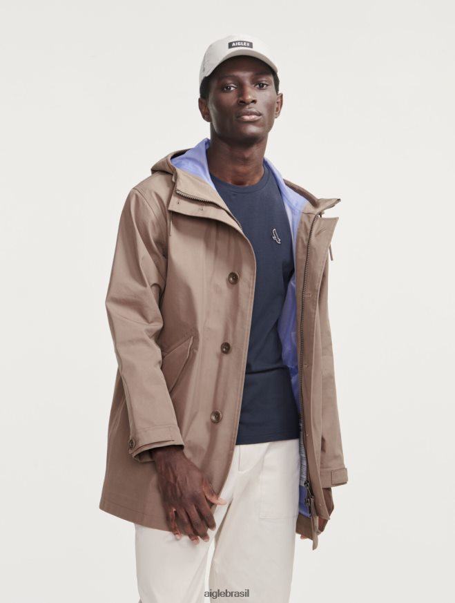Aigle roupas parka mtd com capuz e comprimento médio capuccino homens RX2B88222