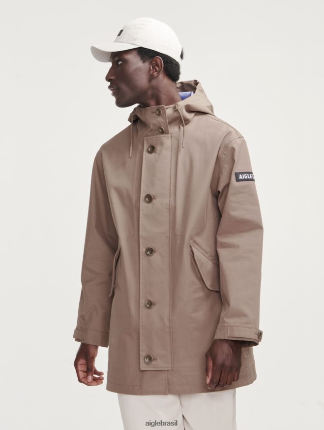 Aigle roupas parka mtd com capuz e comprimento médio capuccino homens RX2B88222