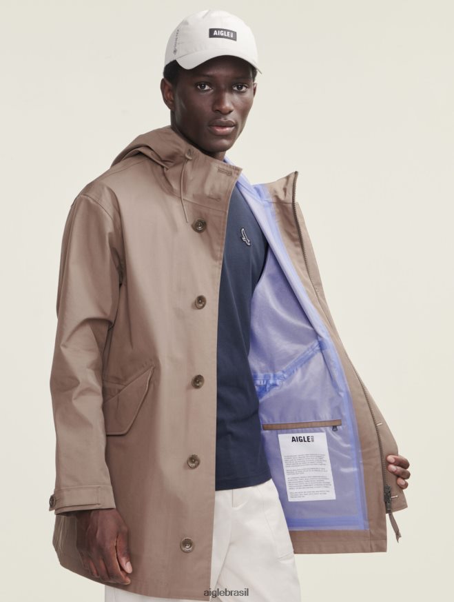 Aigle roupas parka mtd com capuz e comprimento médio capuccino homens RX2B88222