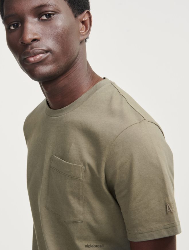 Aigle roupas camiseta com gola redonda e bolso em jersey taillis homens RX2B8887