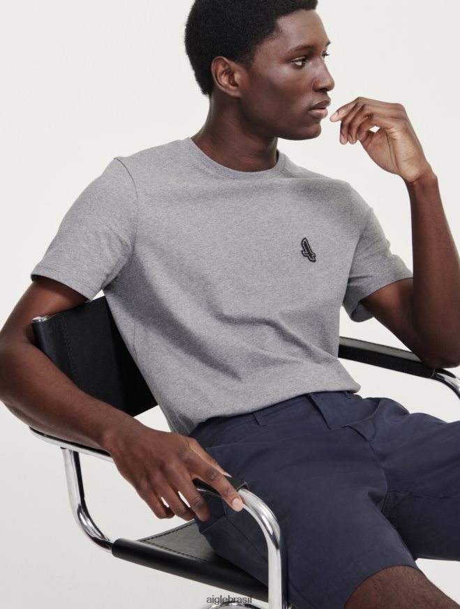 Aigle roupas camiseta com gola redonda urze cinza homens RX2B8868