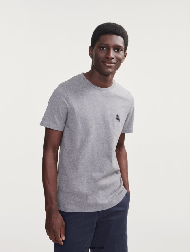 Aigle roupas camiseta com gola redonda urze cinza homens RX2B8868