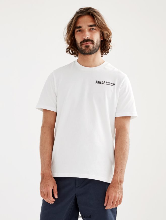 Aigle roupas camiseta estampada com gola redonda branco homens RX2B88115