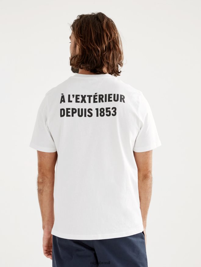 Aigle roupas camiseta estampada com gola redonda branco homens RX2B88115