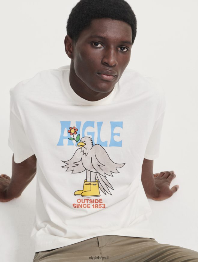 Aigle roupas camiseta estampada com gola redonda leite homens RX2B88117