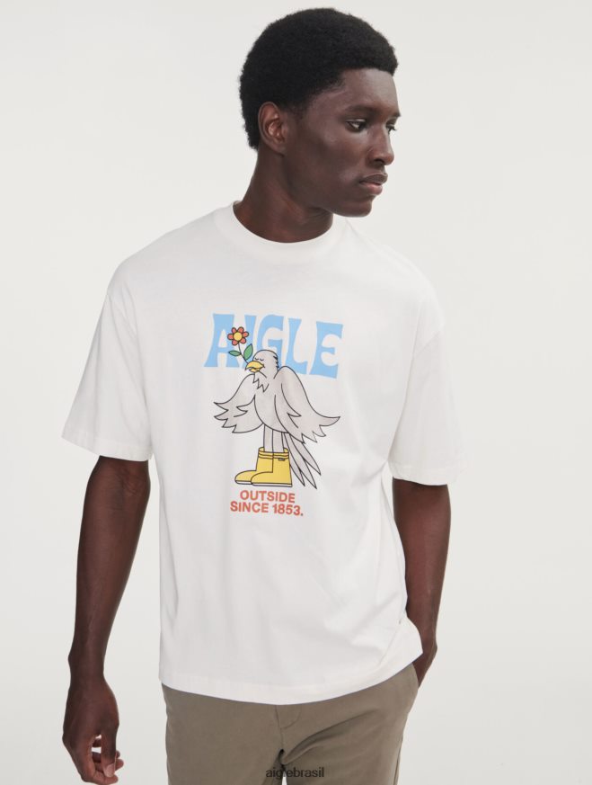 Aigle roupas camiseta estampada com gola redonda leite homens RX2B88117