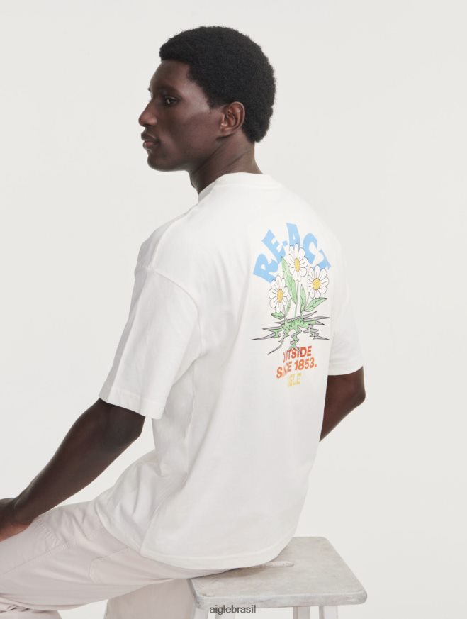Aigle roupas camiseta estampada com gola redonda leite homens RX2B885
