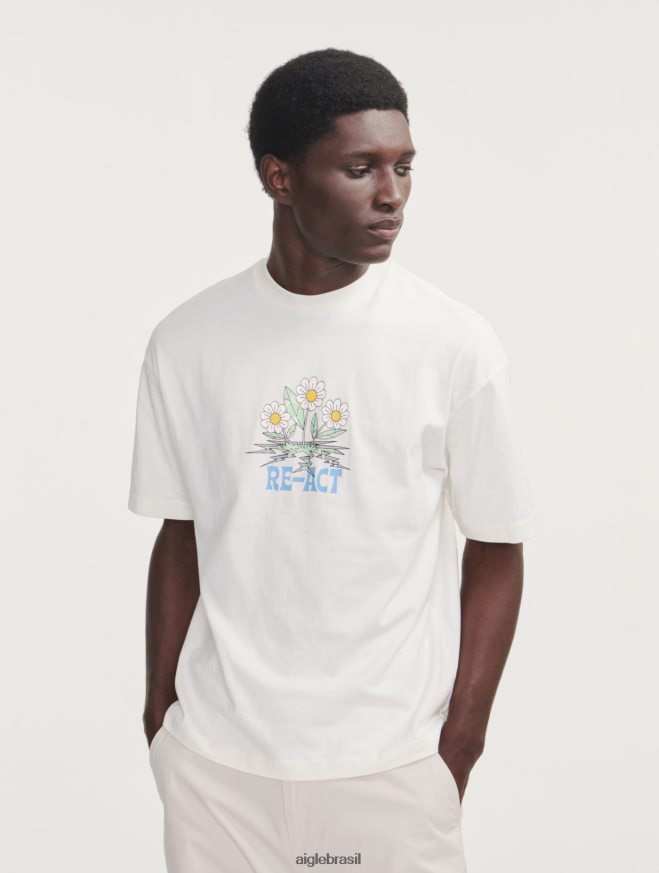 Aigle roupas camiseta estampada com gola redonda leite homens RX2B885