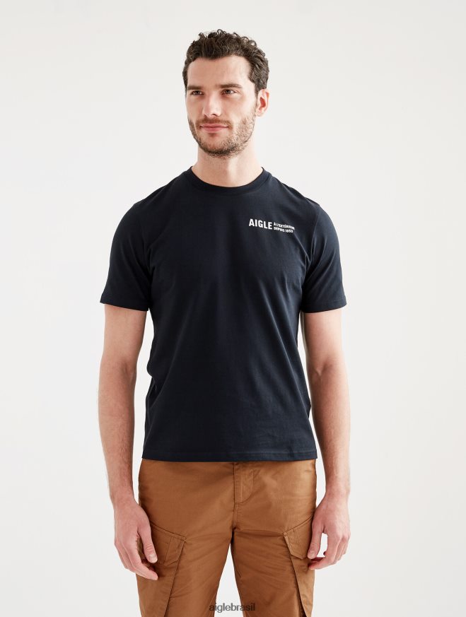 Aigle roupas camiseta estampada com gola redonda preto homens RX2B88103