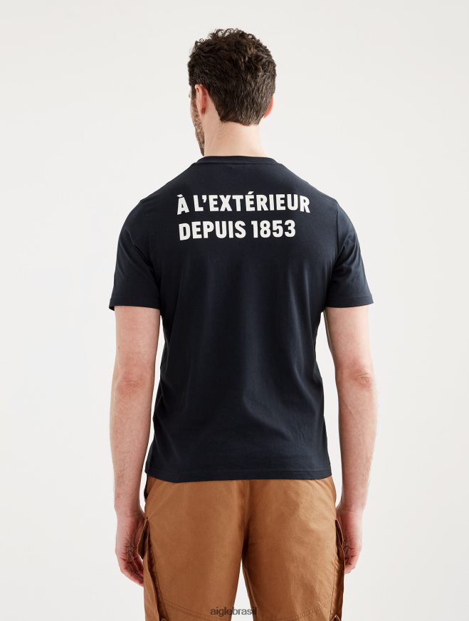 Aigle roupas camiseta estampada com gola redonda preto homens RX2B88103