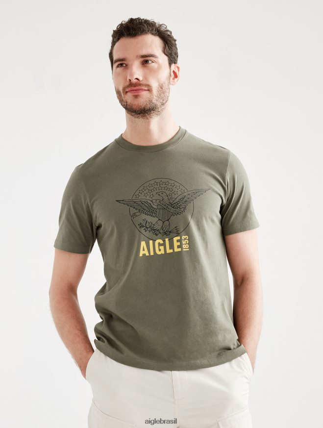 Aigle roupas camiseta estampada com gola redonda taillis homens RX2B8862
