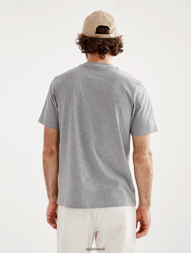 Aigle roupas camiseta estampada com gola redonda urze cinza homens RX2B8854