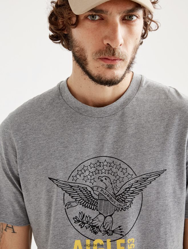Aigle roupas camiseta estampada com gola redonda urze cinza homens RX2B8854
