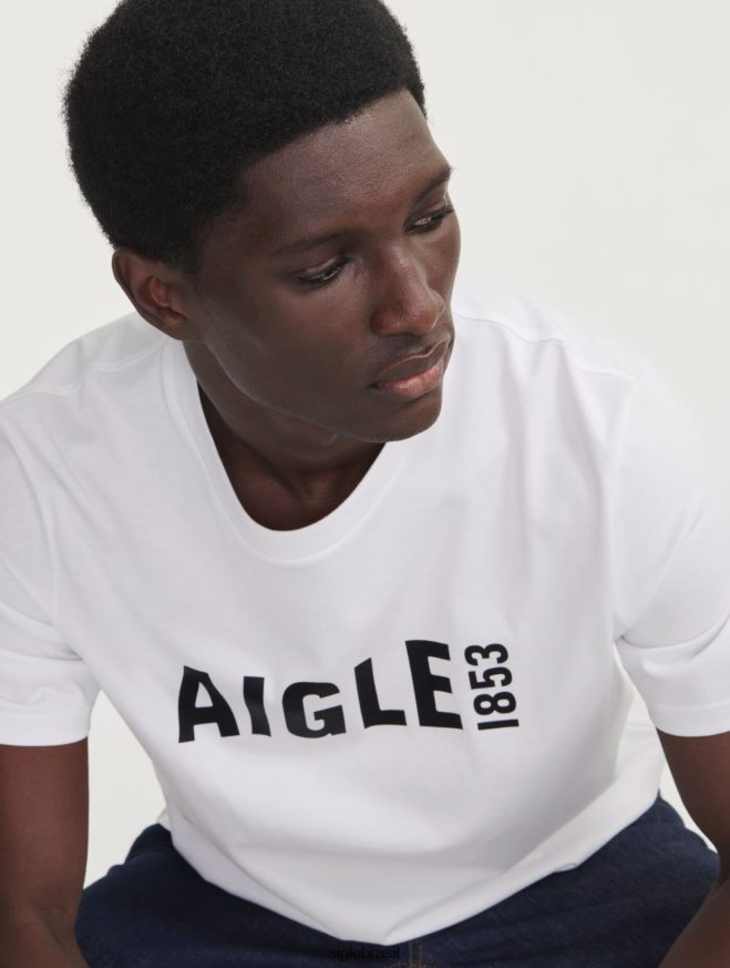 Aigle roupas camiseta piratex estampada com gola redonda branco homens RX2B88152