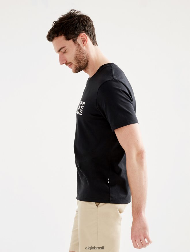 Aigle roupas camiseta piratex estampada com gola redonda preto homens RX2B8869