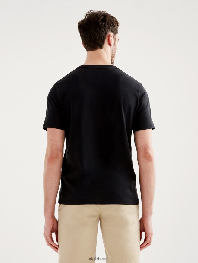 Aigle roupas camiseta piratex estampada com gola redonda preto homens RX2B8869