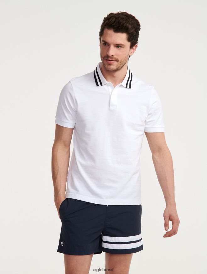 Aigle roupas polo manga curta com gola dupla branco homens RX2B88154